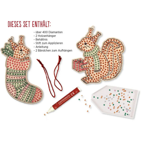 Diamond Painting Holzanhänger Eichhörnchen/Vögel