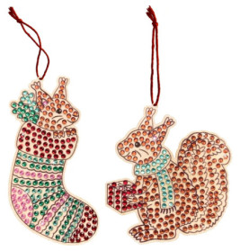 Diamond Painting Holzanhänger Eichhörnchen/Vögel