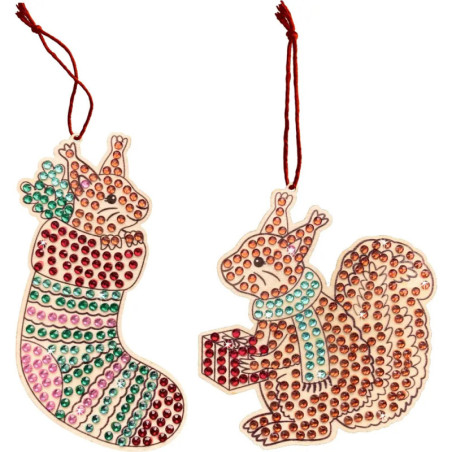 Diamond Painting Holzanhänger Eichhörnchen/Vögel