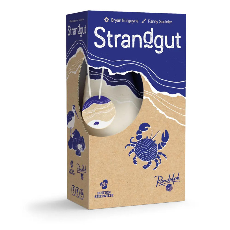 Spielbox von Strandgut mit blauem Krebs, Strand und Meereswelle auf Papphintergrund. Spielbox von Strandgut mit blauem Krebs, Strand und Meereswelle auf Papphintergrund.