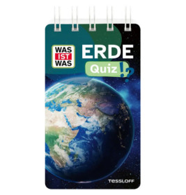 Cover eines Quizhefts mit Erde aus dem All, deutschem Titel ERDE Quiz, WAS IST WAS-Logo und Verlag Tessloff.