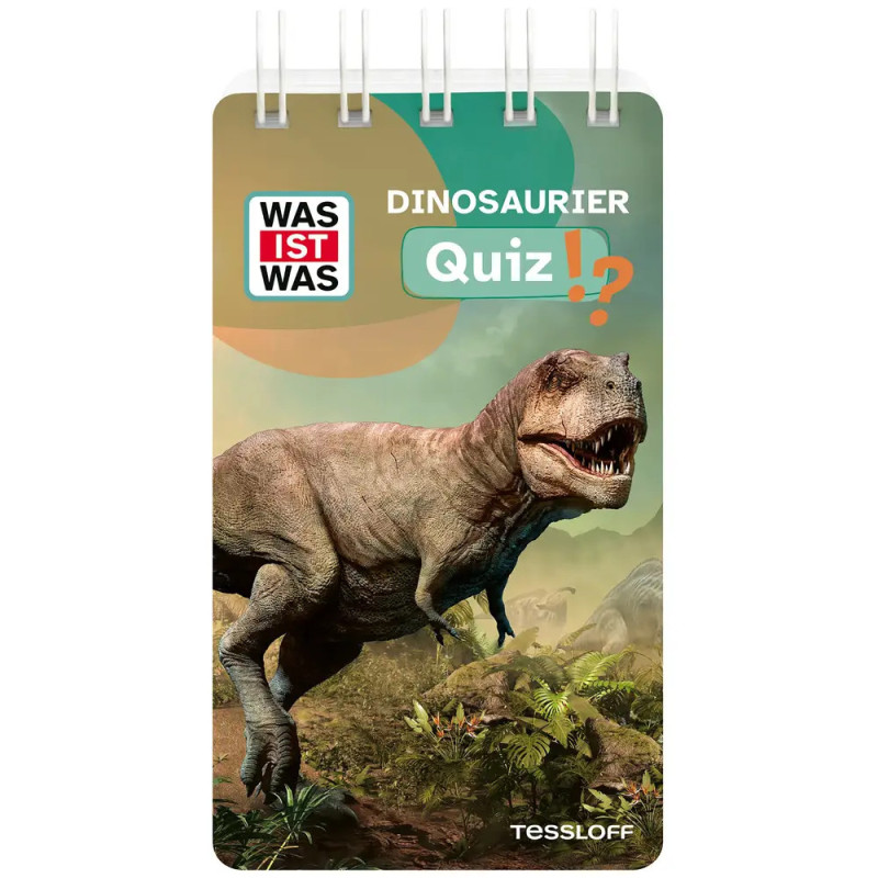 Notizbuch mit Dinosaurierbild und dem Schriftzug Was ist Was Dinosaurier Quiz!? auf dem Cover.
