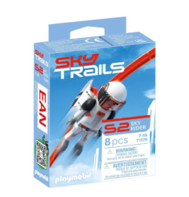 Playmobil Sky Trails S2 Sky Rider Spielzeugbox mit fliegender Figur im weiß-roten Anzug.