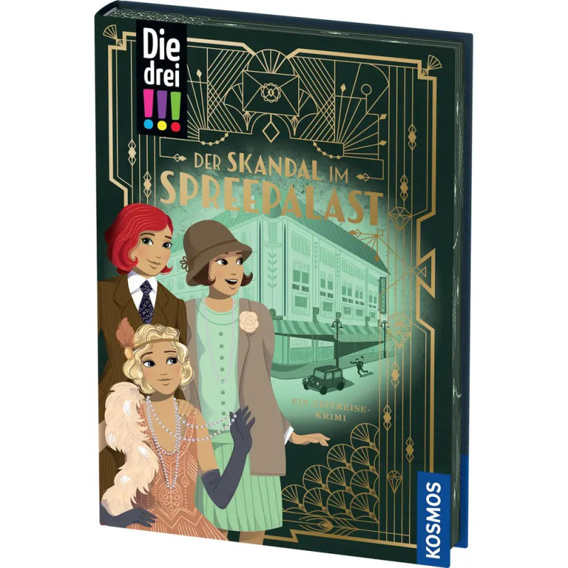 Drei elegant gekleidete Frauen stehen vor einem Theater auf dem Buchcover Der Skandal im Spreepalast.