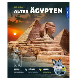 Buchcover Altes Ägypten mit Pyramiden, Sphinx und einer illustrierten altägyptischen Figur.