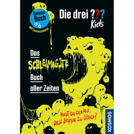 Buchcover mit grünem Schleimmonster, gelb-weißer Schrift und tropfendem Schleim vor schwarzem Hintergrund.