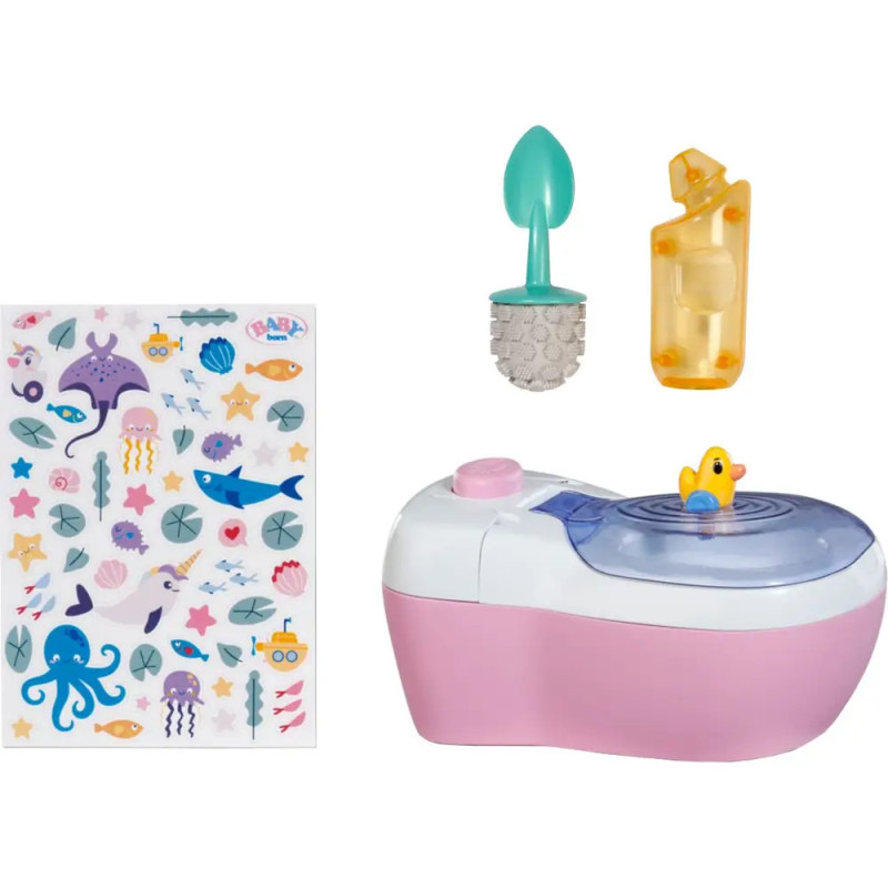Spielzeug-Spa-Set mit Aufklebern, Schwamm, Flasche und pink-blauem Becken mit gelber Gummiente. Spielzeug-Spa-Set mit Aufklebern, Schwamm, Flasche und pink-blauem Becken mit gelber Gummiente.