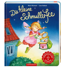 Titelbild eines deutschen Kinderbuchs: Eine Feenfigur fliegt mit Korb an einem Fenster vorbei.