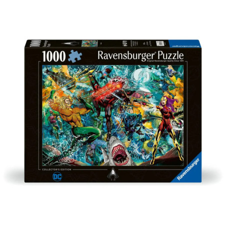 Ravensburger Puzzle (1000 Teile) mit Aquaman und weiteren DC-Helden in einer Unterwasser-Kampfszene.