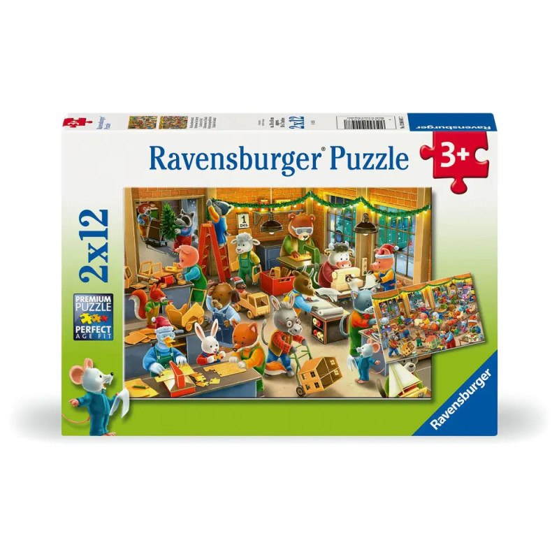 Ravensburger Puzzle mit Cartoon-Mäusen im Klassenzimmer, ab 3 Jahren, 2x12 Teile.