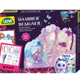 LENA Stirnband Designer-Box mit verzierten Haarreifen, Bastelmaterialien und den Cartoon-Tieren Paula & Blu.