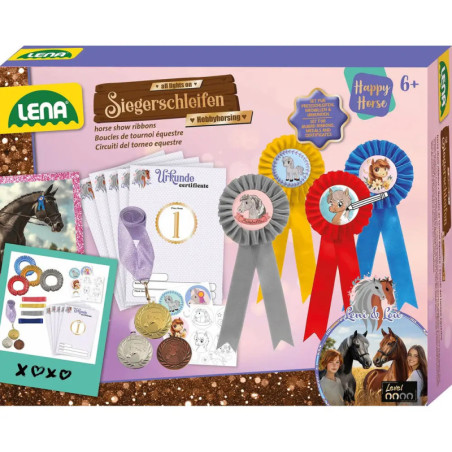 Lena Bastelset Pferdeschleifen mit Bändern, Urkunden und Pferdemotiven für Kinder ab 6 Jahren.