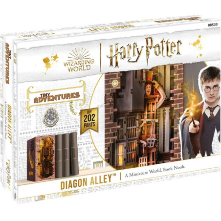 Harry Potter Winkelgasse Miniatur-Büchereinsatz mit 202 Teilen und Motiven aus Büchern sowie Figuren.