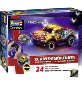 Revell Control RC Adventskalender-Box mit buntem ferngesteuertem Auto und mehrsprachigem Text.