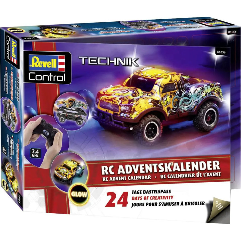 Revell Control RC Adventskalender-Box mit buntem ferngesteuertem Auto und mehrsprachigem Text. Revell Control RC Adventskalender-Box mit buntem ferngesteuertem Auto und mehrsprachigem Text.