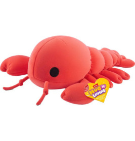 Rotes Plüsch-Hummertier mit herzförmigem Hug a Lumps-Anhänger an der Schere.
