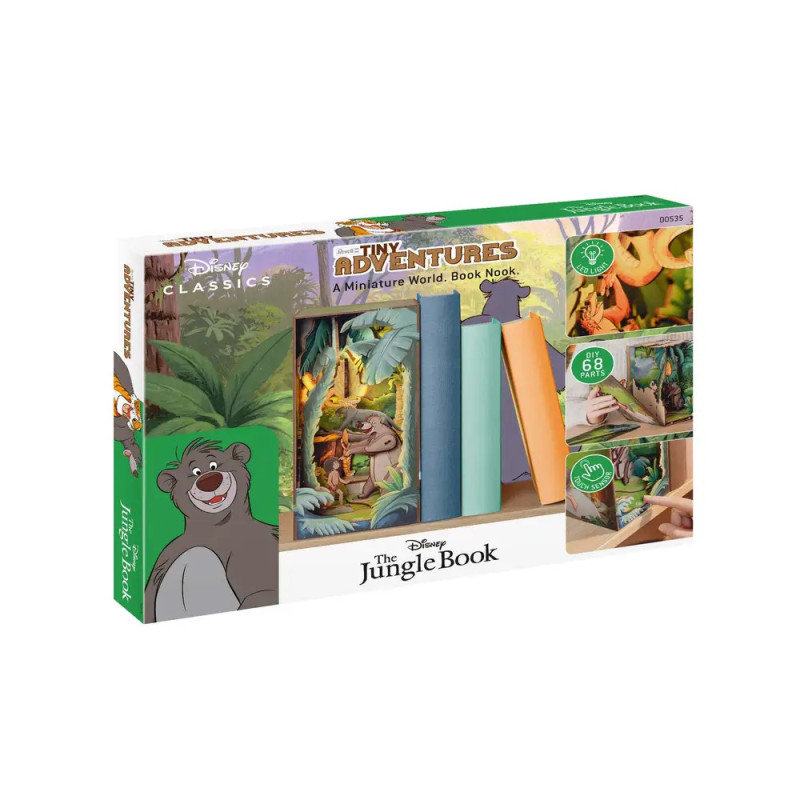Disney Dschungelbuch DIY-Buchstützen-Set mit Bildern der fertigen Dschungelszene und Baloo an der Seite. Disney Dschungelbuch DIY-Buchstützen-Set mit Bildern der fertigen Dschungelszene und Baloo an der Seite.