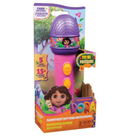 Dora the Explorer Mikrofon-Spielzeug in Verpackung mit bunten Tasten und Charakterabbildungen.
