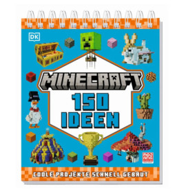 Spiralbindung mit Minecraft-Bauten und dem Titel Minecraft 150 Ideen auf blauem Hintergrund.