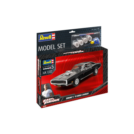 Model Set F&F Dominic s 1970 Dodge Charger, Revell Modellbausatz mit Basiszubehör