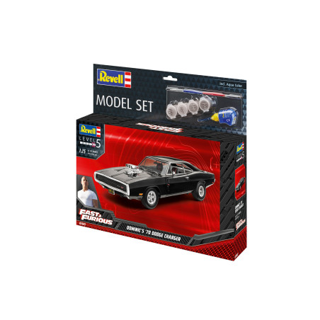 Model Set F&F Dominic s 1970 Dodge Charger, Revell Modellbausatz mit Basiszubehör