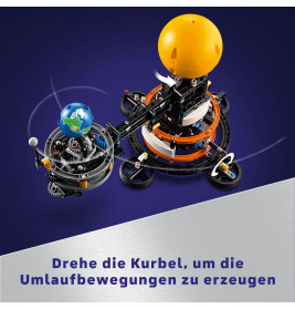 Baue das LEGO Technic 42179 Sonne-Erde-Mond-Modell und zeige per Kurbel die Umlaufbahnen und Jahreszeiten. EAN 5702017584133.
