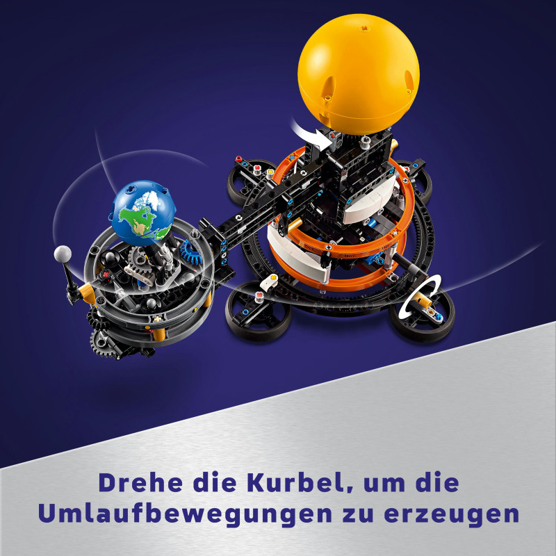 Baue das LEGO Technic 42179 Sonne-Erde-Mond-Modell und zeige per Kurbel die Umlaufbahnen und Jahreszeiten. EAN 5702017584133.