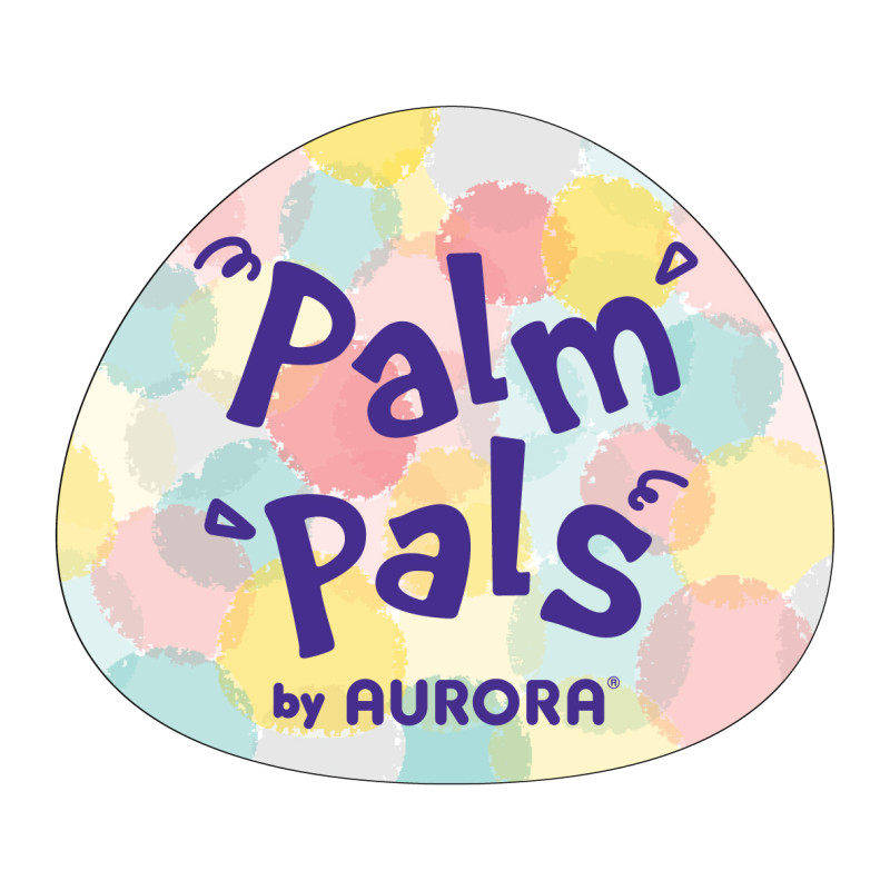 Palm Pals by Aurora Logo mit bunten Pastellkreisen und verspieltem violettem Text auf abgerundeter Fläche.
