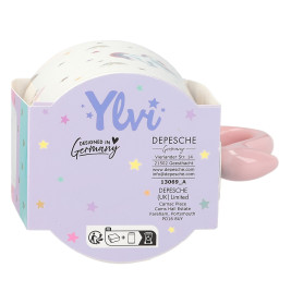 Pastellfarbene Depesche Ylvi Einhorn-Tasse mit Goldakzenten, 300ml, verpackt mit Sternen und "Designed in Germany".