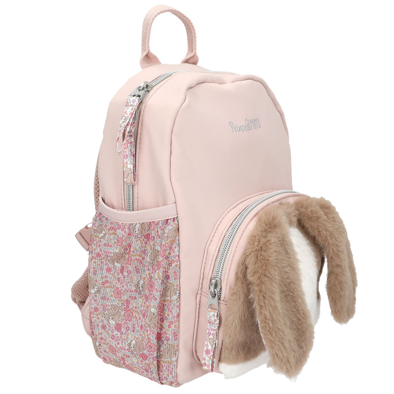 Rosa Depesche Princess Mimi Rucksack mit Blumentaschen und Plüsch-Hundegesicht vorne, für Kinder ab 4 Jahren.
