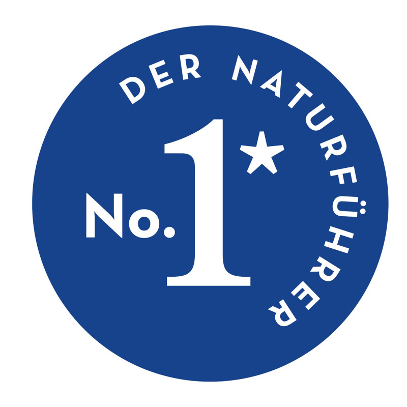 Blauer Kreis mit weißer Aufschrift DER NATURFÜHRER No. 1* und einer großen 1 in der Mitte.