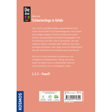 Rückseite eines deutschen Kinderbuchs mit Zusammenfassung, Verlagslogos und Barcode unten.