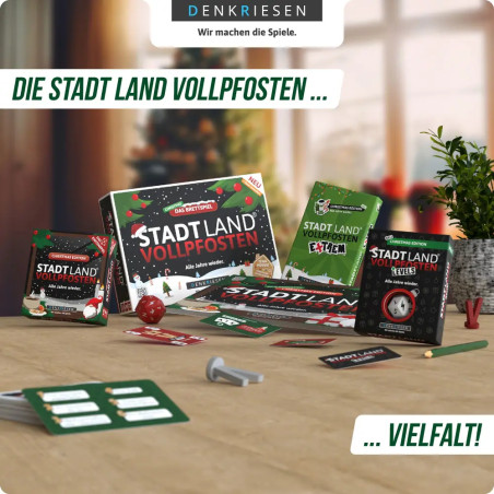 Stadt Land Vollpfosten® Das Brettspiel Christmas Edition | Grundspiel inkl. Weinachts Erweiterung