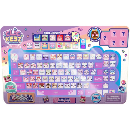 Farbenfrohes Clickeez-Tastenspielzeug mit Cartoon-Gesichtern enthält exklusive und geheime Figuren.