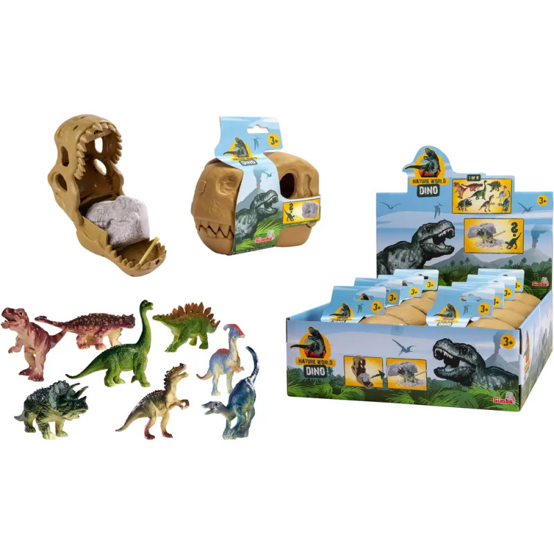 T-Rex Schädel mit Dino, 8-sort.