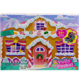 Polly Pocket Lebkuchenhaus-Adventskalender mit über 24 Überraschungen, bunten Dekorationen und Fenstern.