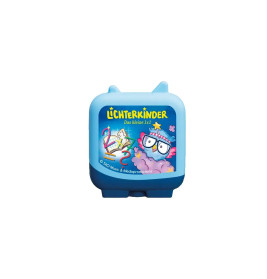 Blaue Musikbox für Kinder mit Comicfiguren, Sternen und dem Schriftzug Lichterkinder Das kleine 1x1 vorne.