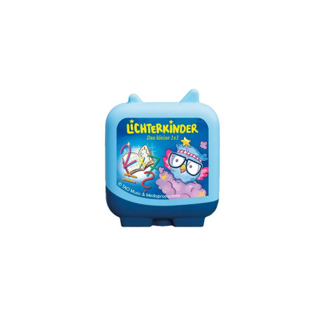 Blaue Musikbox für Kinder mit Comicfiguren, Sternen und dem Schriftzug Lichterkinder Das kleine 1x1 vorne.