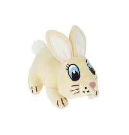 Plüschhase mit großen blauen Augen, weißen Ohren und rosa Nase, leicht nach rechts gewandt.