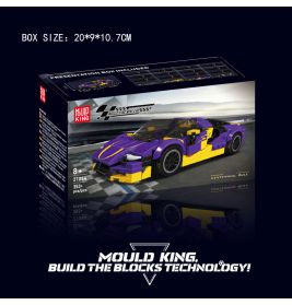 Lila-gelbes Spielzeugauto-Bauset, Mould King: Hundertjähriger Bulle, 353 Teile.