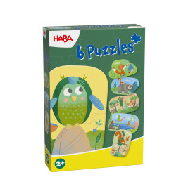HABA-Box mit 6 Tierpuzzles ab 2 Jahren, auf der Vorderseite große grüne Eule.