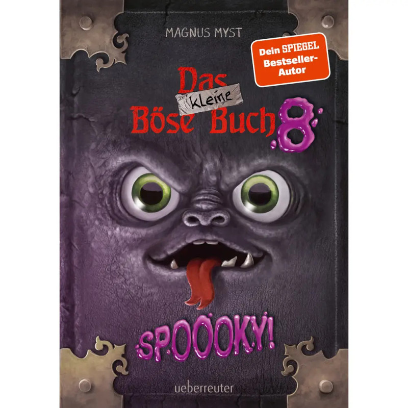 Buchcover mit Monster-Gesicht, großen Augen und herausgestreckter Zunge Titel: Das kleine Böse Buch 8 - Spooky!.