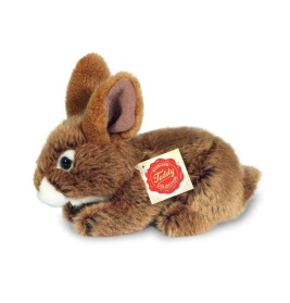 Plüschhase in Braun mit weißer Nase, rosa Ohren und Schild Teddy Collection.