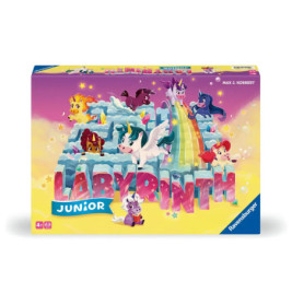 Labyrinth Junior Brettspiel: Bunte Schachtel mit Einhörnern auf Wolken und einem Regenbogen.