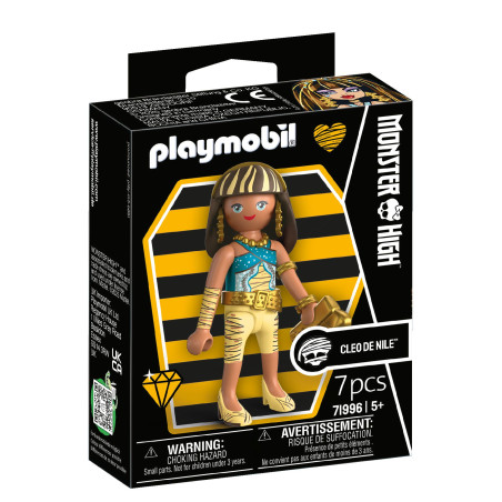Playmobil Monster High Cleo de Nile Figur in schwarz-gold gestreifter Box, geeignet ab 5 Jahren.
