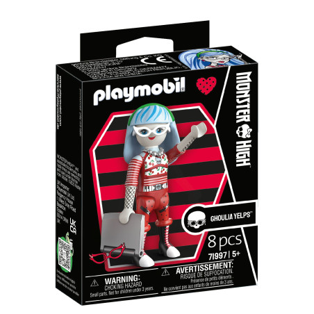 Playmobil Monster High Ghoulia Yelps Figur in Verpackung mit 8 Teilen und Zubehör.