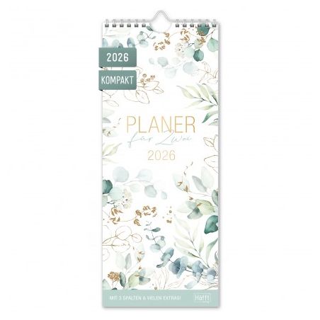 Planer für Zwei kompakt 2026 Wandkalender Blattgold