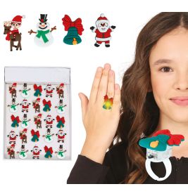 BOX MIT 25 WEIHNACHTS RINGEN MIT LICHT, 3,5 CM