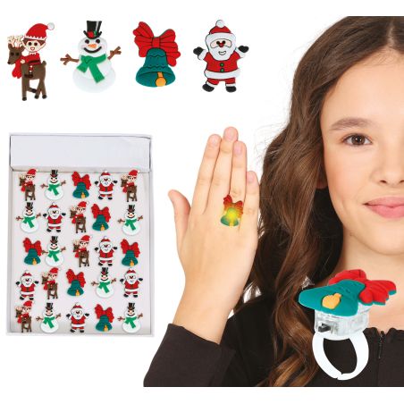 BOX MIT 25 WEIHNACHTS RINGEN MIT LICHT, 3,5 CM