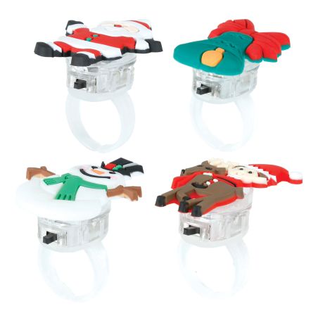 BOX MIT 25 WEIHNACHTS RINGEN MIT LICHT, 3,5 CM